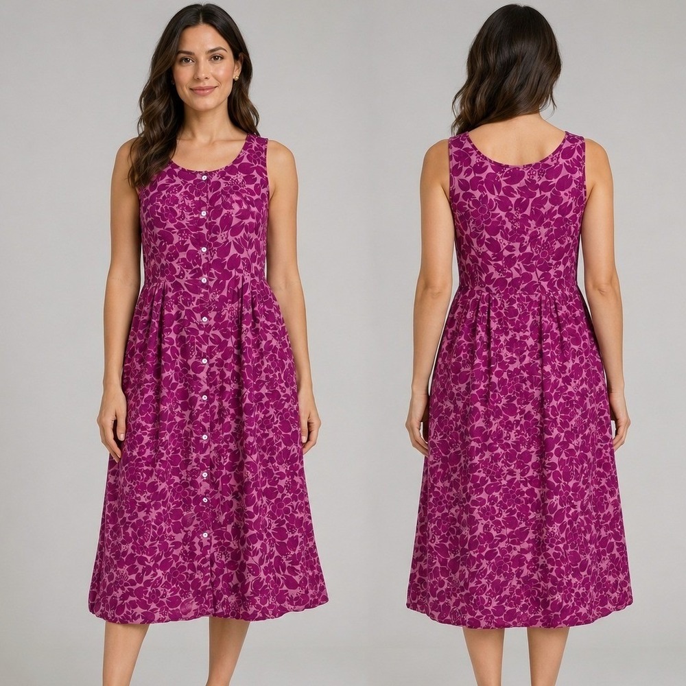 Gudrun Sjödén Floral Organic Cotton Button-Front Dress Sleeveless Purple L / XL